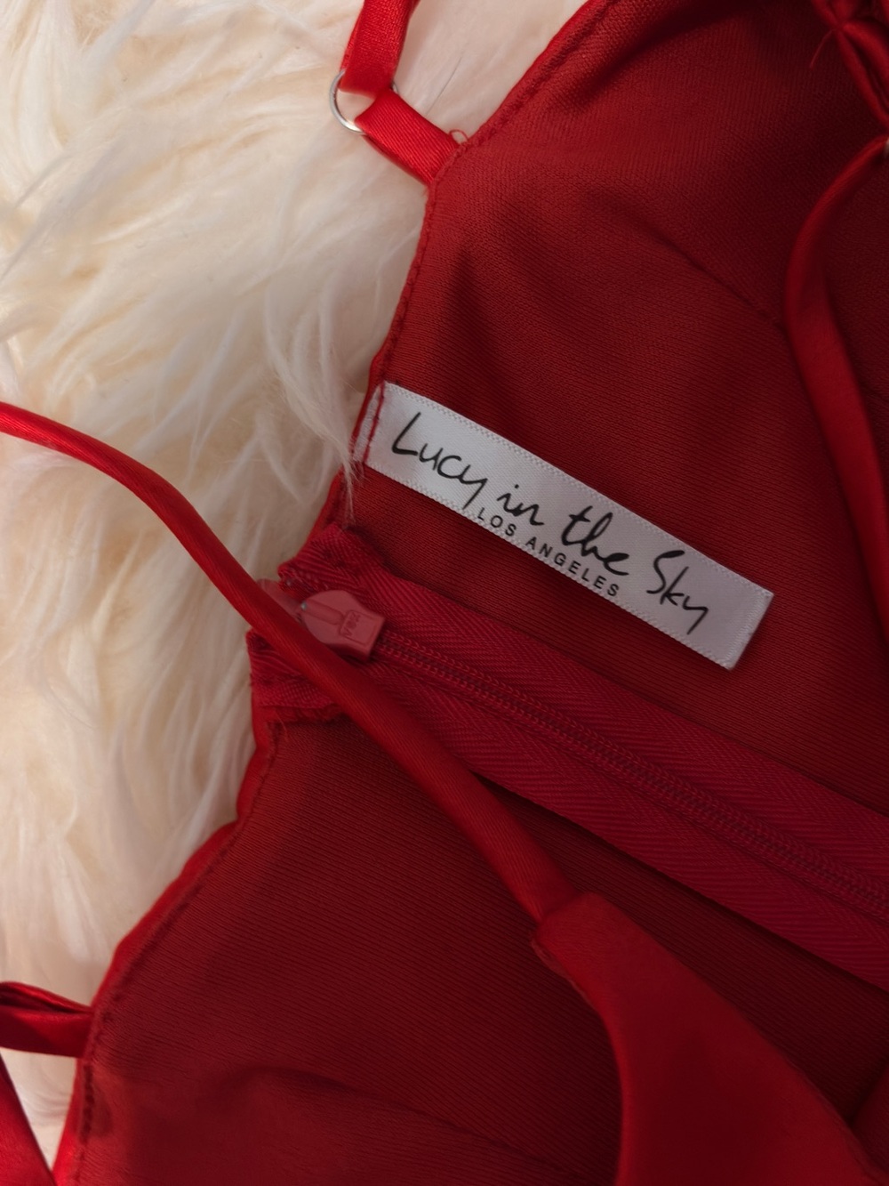 XS Lucy in the Sky Red Satin Dress - Picture 2 of 3